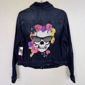 Betsey Johnson Torrid Jacket 0 Womens Large Skull Floral Graphic Denim Trucker